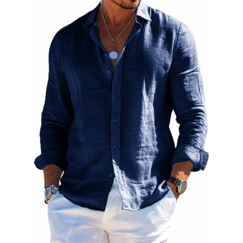 Men's Long Sleeve Shirt Casual Loose Lapel Button