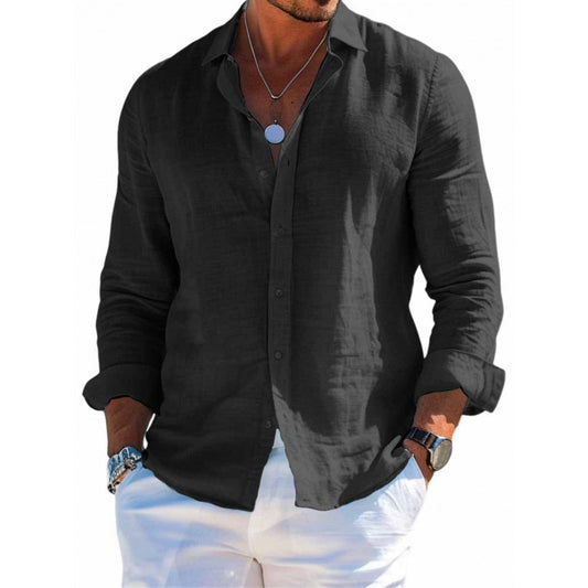 Men's Long Sleeve Shirt Casual Loose Lapel Button