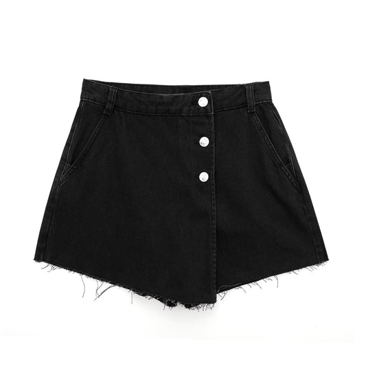 European And American Style High Waist Slimming Decorated Row Button Double Breasted Culottes
